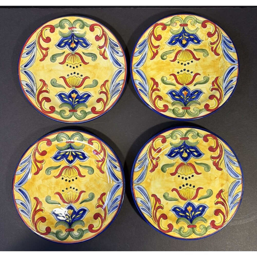 Talavera Hand Painted Decorative Salad Plates 8" Floral Design Set of 4